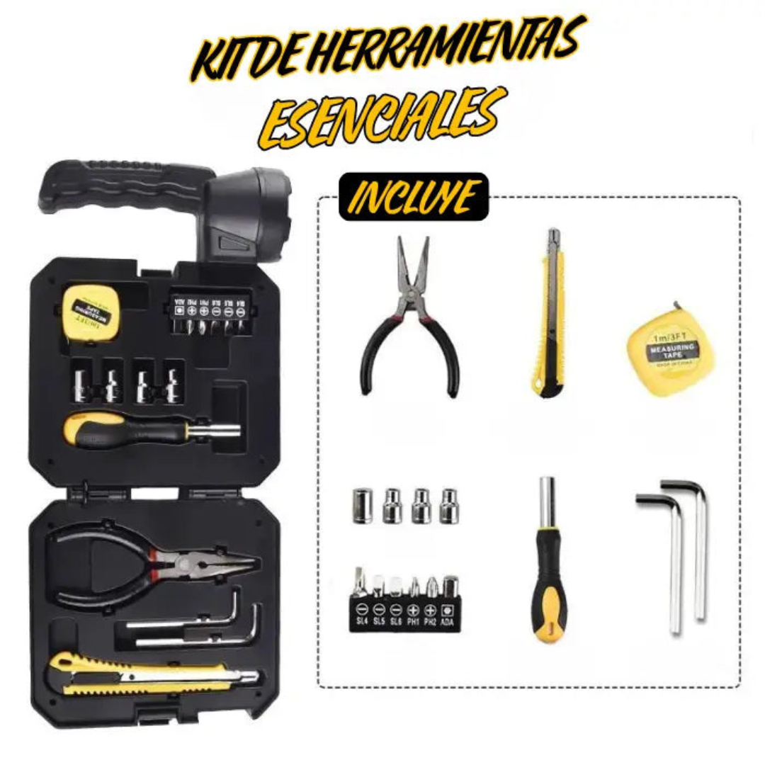 Linterna doble luz con carga solar y Kit herramientas