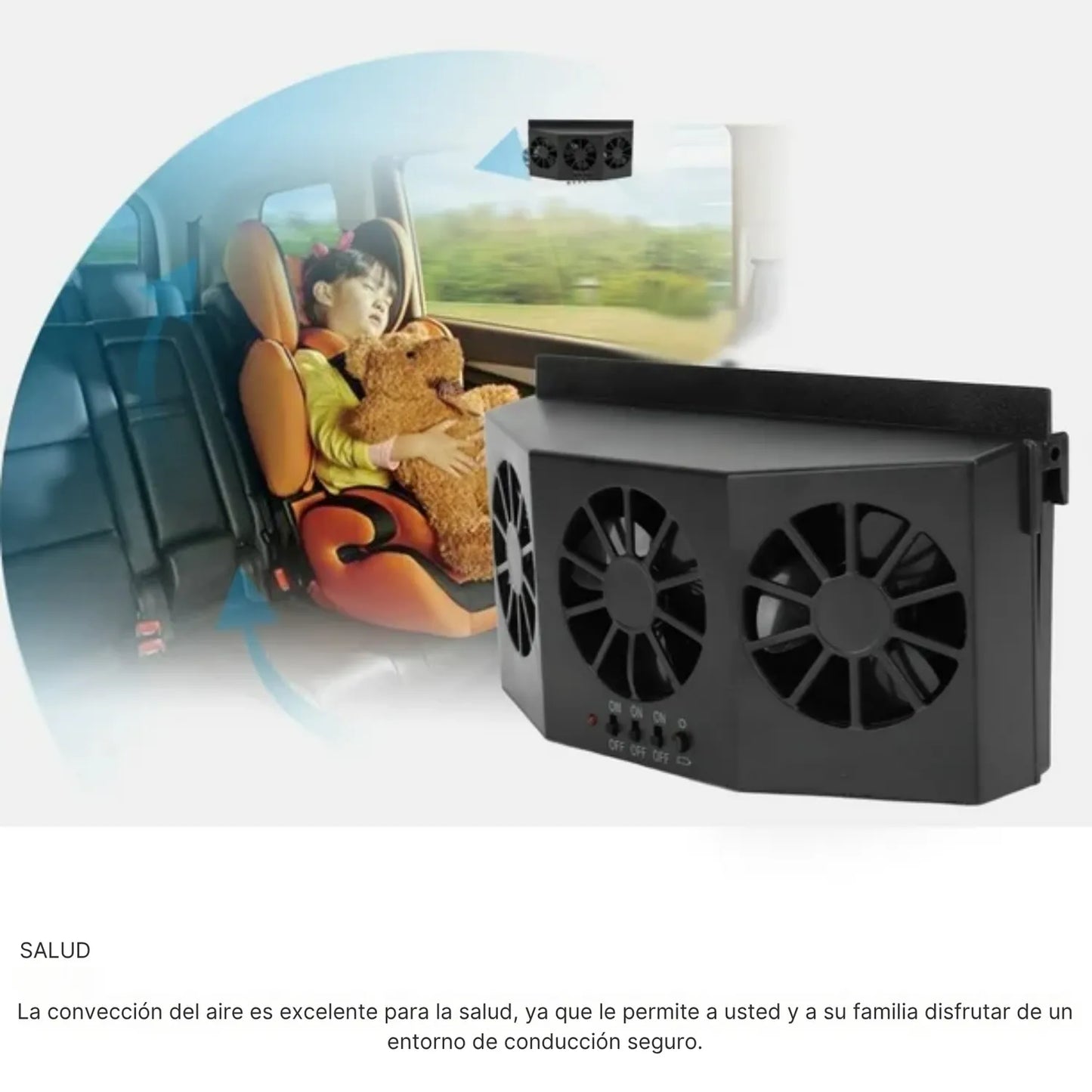 Ventilador solar para auto con triple hélice