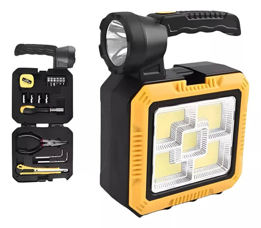 Linterna doble luz con carga solar y Kit herramientas
