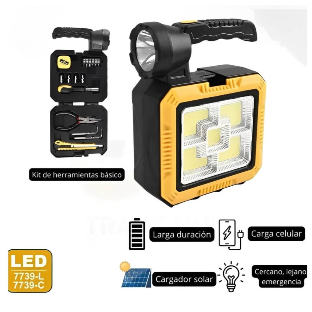 Linterna doble luz con carga solar y Kit herramientas