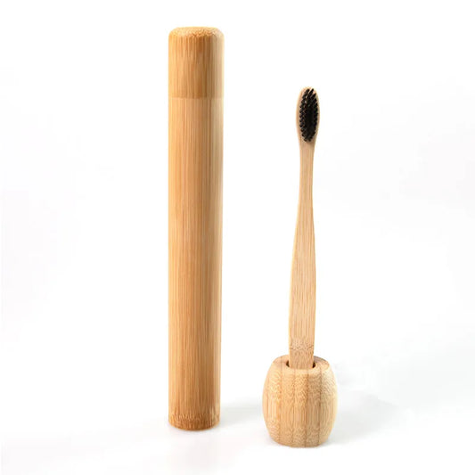 1set Natural Bamboo Toothbrush Adult Child Optional Bamboo Tooth brush Portable Travel holder set Washable BPA Free bamboo case