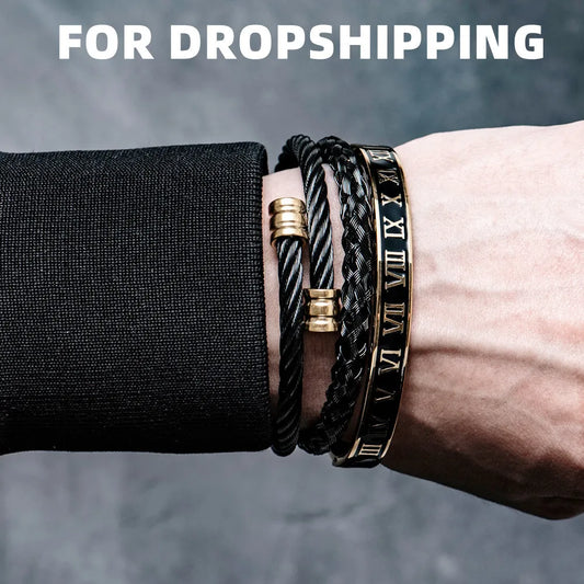 3pcs/Set Charm Men Bracelet Stainless Steel Handmade Rope Bangles Eagle Bracelets With Natural Stone Jewelry Dropshipping