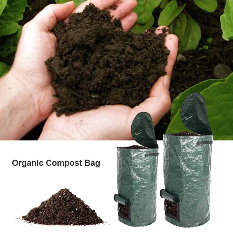 Garden Composter, Eco-Friendly Bio Fermentation Bag with Zipper and Double Handles, Collapsible Compost Bin for Dispose of Kitch