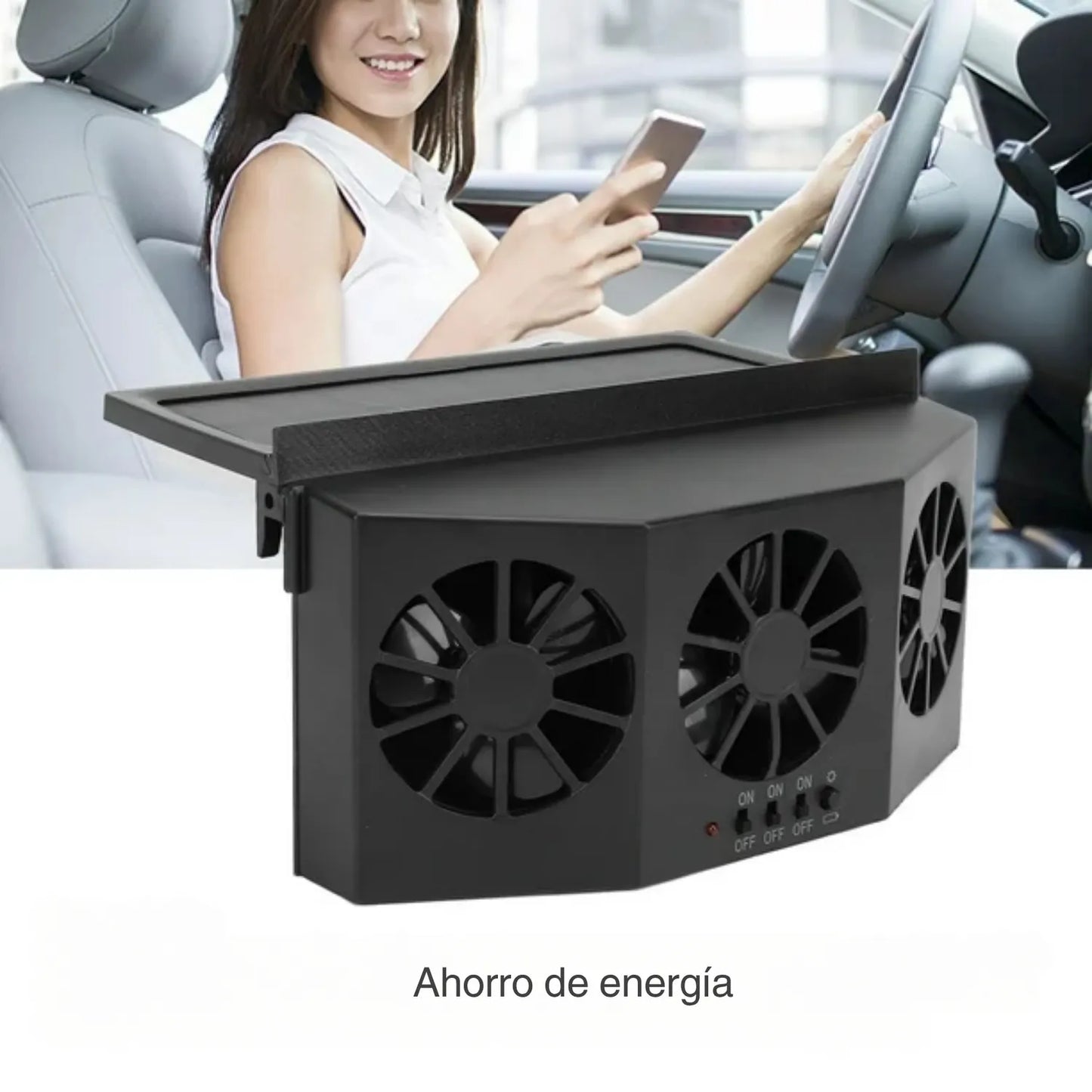 Ventilador solar para auto con triple hélice